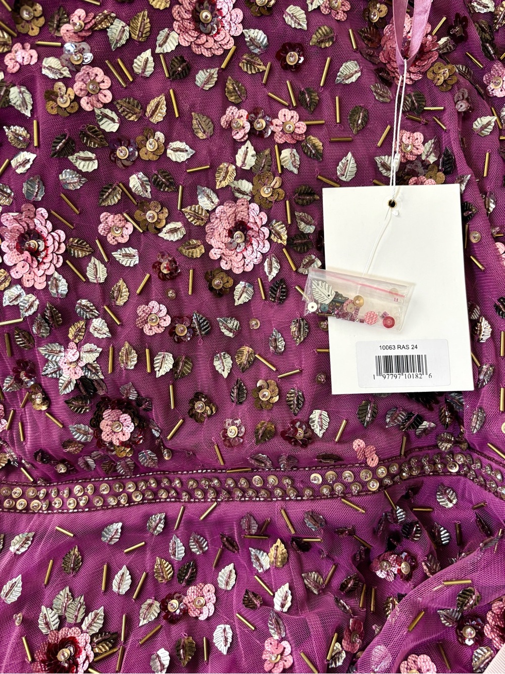 NWT Mac Duggal Raspberry Embellished Long Sleeve 10063 High Neck Beaded Gown 24 - Picture 8 of 9